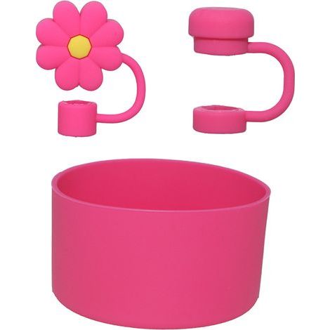 Set aus 3 pinkfarbenen Accessoires für Becher mit einem Fassungsvermögen von 20-40 oz, bestehend aus 2 Strohhalmdeckeln und 1 Verschlusskappe (Abschlussstück für Silikonstrohhalm, Becher nicht enthalt (1/5)