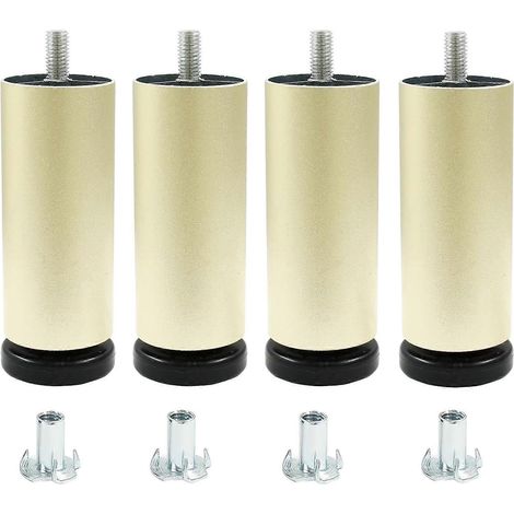 Pieds de meubles en métal (lot de 4), 15 cm, filetage M8, pieds de remplacement réglables en hauteur pour canapé, en alliage d'aluminium, adaptés aux canapés, meubles et chaises, noir. (1/5)