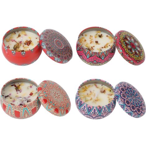 Lot de 4 bougies parfumées fleurs séchées, longue durée, arôme apaisant pour sommeil et méditation, boîte jaune (1/5)