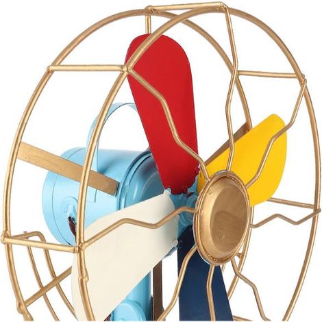 Ventilateur de table vintage, style rétro, couleurs exquises, métal, large base, style antique, objet de décoration pour vitrine ou couloir. (1/3)