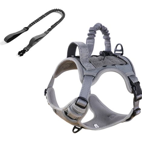 Harnais Chien Anti-Traction et Anti-Fuite avec Longe Rétractable Intégrée - Gilet de Sécurité Respirant pour Chiens Moyens et Grands (14-22 kg) - Taille M, Gris