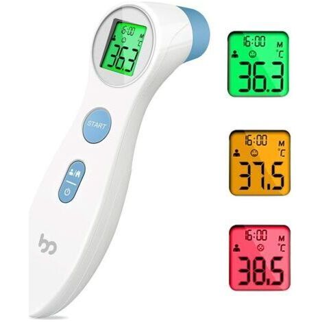 Thermomètre Frontal Fiable pour Mesurer la Fièvre, Thermometre Medical Infrarouge Digital sans Contact 2 en 1 à la Lecture Directe et Précise, Ecran LCD, pour Toute la Famille Adulte Bebe(Blanc) (1/5)