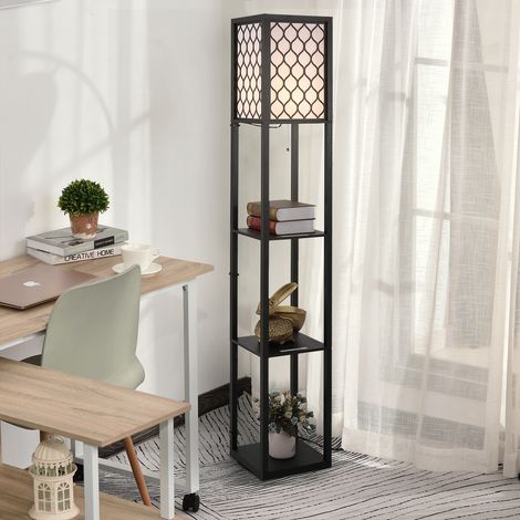 Platzsparende 2-in-1-Stehleuchte mit 3 Ablagen, moderne Lampe für Wohnzimmer, Lounge und Büro, E27-Fassung, 26 x 26 x 160 cm, Schwarz-Weiß