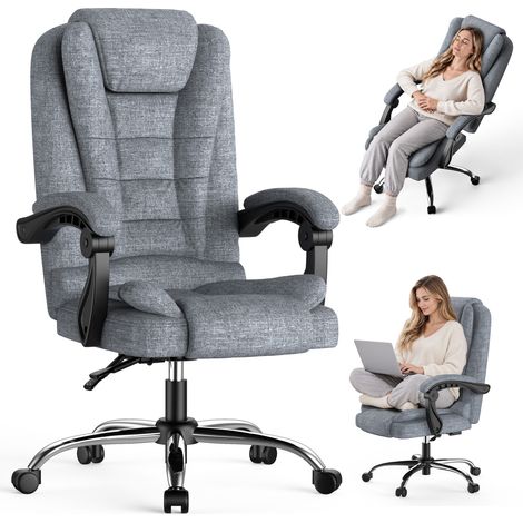 Rattantree - Chaise de bureau ergonomique avec Repose-Pieds - Hauteur Réglable 105-115 cm - dossier inclinable(90°-135)°- Base pivotante 360° - Large Assise rembourrée - Capacité Max 130KG - Gris fonc