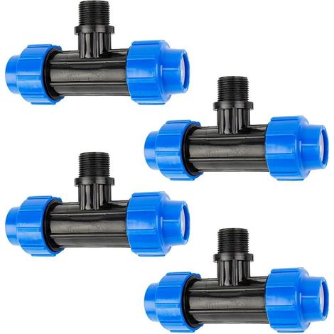 Raccord de tuyau d’eau en T 25mm x 3/4 mâle : pièce pour raccordement à l'extrémité du tuyau, 25 mm x 3/4 PoucePouce, technologie de raccordement Quick&Easy, joint fileté auto-étanchéifiant(4 pièces) (1/5)