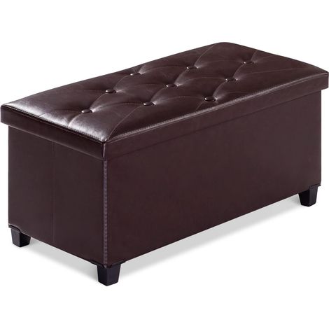Banc de Rangement, Coffre de Rangement, Pouf Pliable, Montage Facile, pour Salon, Chambre, Entrée, Marron, 76 x 38 x 38 cm (1/5)