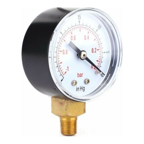 50mm Vacuum Pressure Gauge – Max Pressure -1-0Bar – 1/8 BSPT – For Water, Oil, Air or Gas – Transparent Cover for Clear Reading - 30-0inHg (1/5)