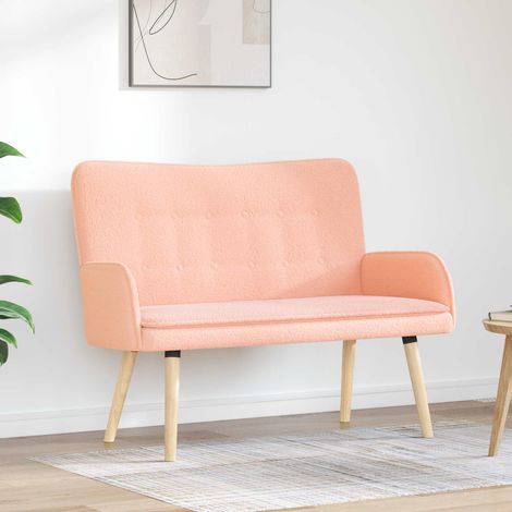Canapé 2 places en tissu bouclé rose, pieds marron, 115 x 61 x 87 cm - PANGIVO (1/4)