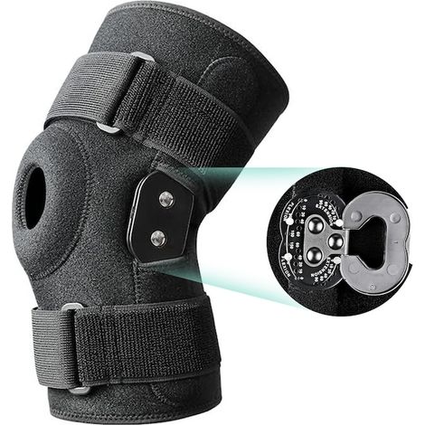 Genouillère médicale noire taille XXL avec verrouillage rotatif et stabilisateurs latéraux, arthrose, ménisque et douleur (1/5)