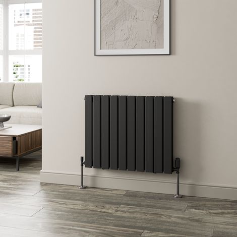 Black Flat Panel Designer Radiator Vertical Horizontal 600 x 760mm Double Panel