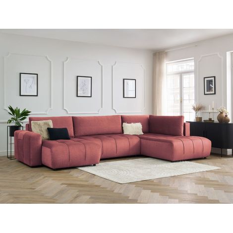 BOBOCHIC - Canapé panoramique convertible coffre ARSENE tissu velours Angle gauche  Orange (1/5)
