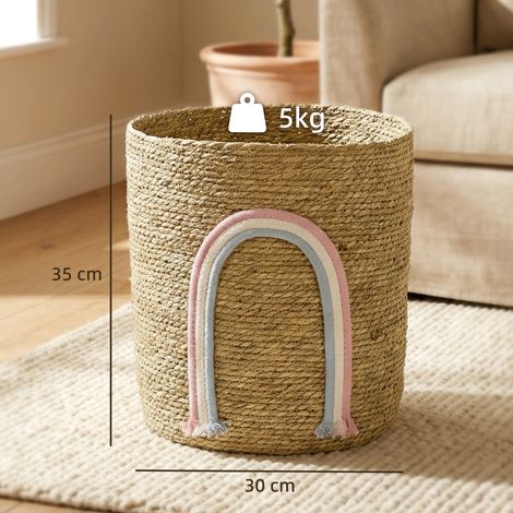 Panier de rangement de 24,7 L avec décoration arc-en-ciel, grand panier tressé pour salle de bain, chambre, nature (1/5)