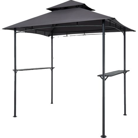 Refugio para parrilla VEVOR, 2,43 x 1,5 m, acero con recubrimiento en polvo, 2 estantes laterales, techo de dos niveles, estilo tradicional. (1/2)