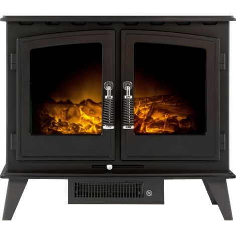 Adam Woodhouse Black Freestanding Electric Fire Log Heater Heating Flame Effect (1/5)
