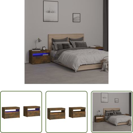 LED-Leuchten - Nachttische 2 Stk. mit LED-Leuchten Räuchereiche 60x35x40 cm (1/5)