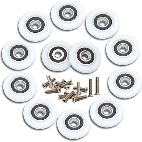 12 rodillos para puerta de ducha corredera, rodillos de ducha de 23 mm, rodillos para puerta corredera, rodillos de repuesto para puerta de ducha con tornillos. (1/5)