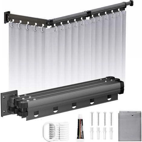 Tringle à rideau de douche pliable 126 cm avec rideau de douche 120 x 200 cm – Pliable en 3 positions, en forme de L/U, montage sans perçage, barre de douche d'angle pour salle de bain (modèle de (1/5)