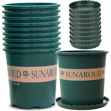 Grands Pots de pépinière, Paquet de 10 Pots Plantes en Plastique épais 2 gallons avec Trous Drainage et soucoupes, conteneurs Verts d'intérieur et d'extérieur (1/5)