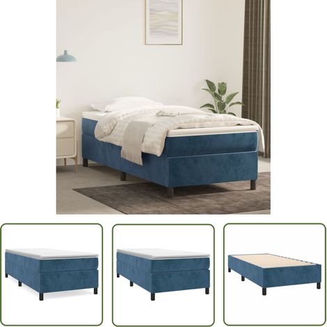 The Living Store Cadre de lit sans matelas bleu foncé 90x190 cm velours - Cadre De Lit - Lit Double - Lit Velours - Lit Bleu - Literie (1/5)