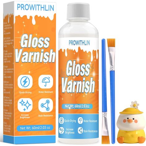 Vernis Argile Autodurcissante et Brillant - Autodurcissant, Imperméable, Anti-fissures, pour Céramique, Bois, 60ml1 Avec 2 Pinceaux (1/5)