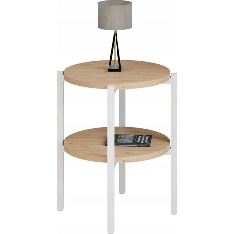Table de chevet ronde loft avec étagère 35x35x46 cm métal blanc (1/5)