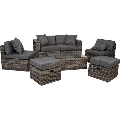 Set mesa, sofá 2 sillones y 2 reposapiés de color gris (1/5)