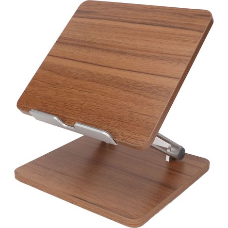Support pour ordinateur portable en bois, confortable, ergonomique et réglable, en alliage d'aluminium couleur bois foncé, support pour ordinateur portable de bureau (1/5)