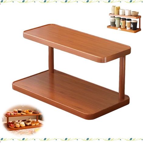 Présentoir de comptoir - Organiseur de bureau double niveau - Étagère - Porte-gobelet de bureau - Rangement pour table à manger - 30 x 14 x 14,5 cm - Marron - Convient aux bureaux, chambres d'étudiant (1/5)