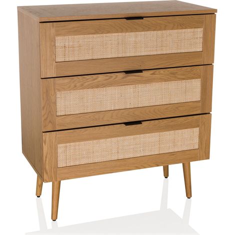 Kommode BOHEO K 80x40x91 cm 3 Schubladen Rattangeflecht eiche hjh LIVING