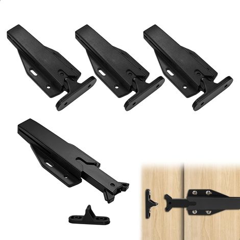 Amortisseur Porte Placard, Interrupteur Poussoir Push to Open, Ralentisseur de Porte Placard avec Ressort Intégré, Loquet de Porte pour Cuisine Armoire Tiroir, Noir 2 Pièces (1/5)