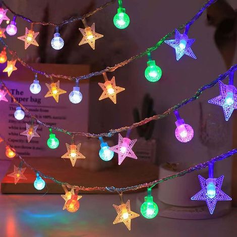 LED Guirlande Lumineuse Boule de Cristal, 6 m 40LED Guirlande Lumineuse à Piles Extérieure Intérieure, étanche, pour Noël, mariage, fête, jardin Décorative (Coloré) (1/5)