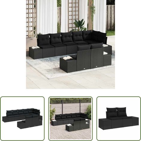 Außensofa - Gartensofa-set mit Speicher 8 pcs Schwarz Poly Rattan (1/5)