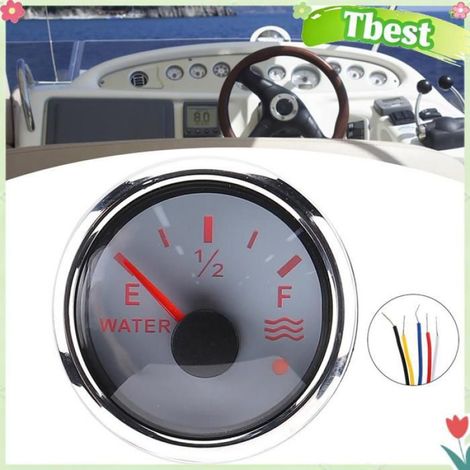 Tbest Compteur de niveau d'eau 52mm/2po Jauge de Niveau d'Eau Alarme Intelligente 9‑32V DC 0‑190ohm 240‑33ohm auto coffret Blanche (1/4)