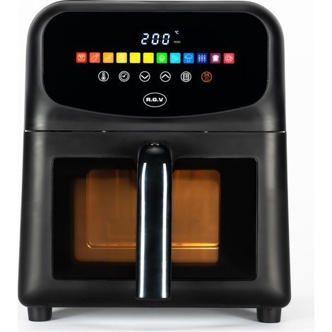 Friteuse à air avec fenêtre, 6 L, 12 fonctions, 80% moins d'huile, 1700 W, 60 – 200 °C, écran tactile numérique, panier avec double verre, cuisson saine et rapide, moins de consommation, (1/5)