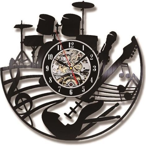 Dekorative Wanduhr „Gitarre und Vinyl“ – Modernes und kreatives Design – Wanddekoration für Wohn-/Schlafzimmer – 30 cm (12 Zoll) LED (1/5)