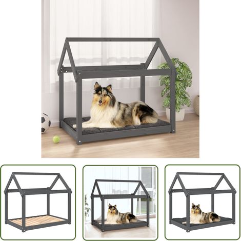 The Living Store Lit pour chien Gris 101x70x90 cm Bois de pin solide - Panier Pour Chien - Lit Pour Chien - Maison Pour Chien - Couchage Chien - Accessoires Chien (1/5)