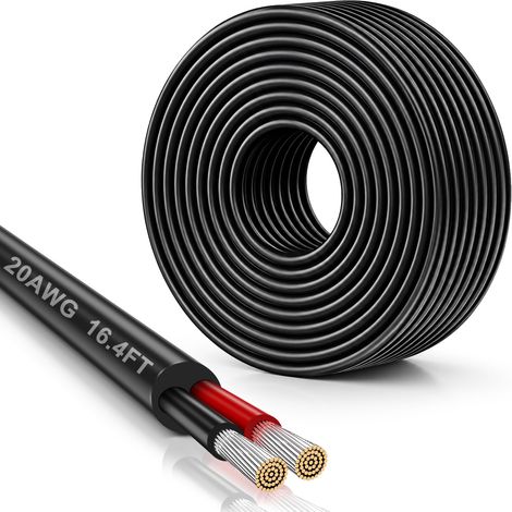 Fil Électrique 20 AWG 5 m, 2 x 0,5 mm², Cuivre Étamé À 2 Conducteurs, Flexible Basse Tension pour LED, Automobile, Haut-Parleurs, CCTV, 5V/12V/24V et Projets DIY (1/5)