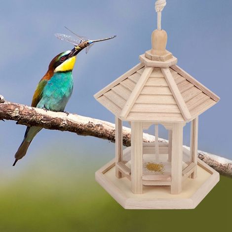 Mangeoire à oiseaux suspendue en bois et plastique transparent, résistante et durable, pour l'extérieur - Accessoires pour animaux de compagnie (1/5)