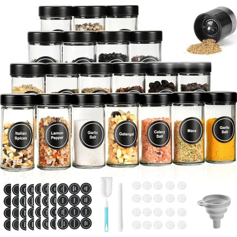 Pot a epices,20x120ml pot epices verre avec 1 moulins à épices (1/5)
