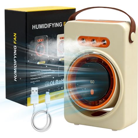 Ventilateur Silencieux Brumisateur, Mini Climatiseur Portable, Ventilateur Bureau Usb avec 5 vitesses et Minuterie,Ventilateur Rechargeable pour Maison,Voiture,Camping (1/5)