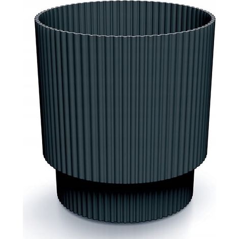 Vaso decorativo rotondo Milly in plastica a coste color antracite, 15,7x14,6 cm.