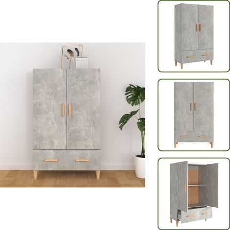 Buffet haut Gris béton 70x31x115 cm Bois d'ingénierie - Buffet Gris - Meuble Rangement - Commode - Armoire Laterale - Mobilier Salon (1/5)