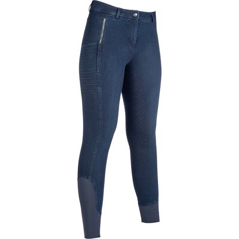 38 IT, Blu scuro: Damen Denim atmungsaktive Reitjeanshose mit Griff und Reißverschlusstasche Modell Aruba (1/5)