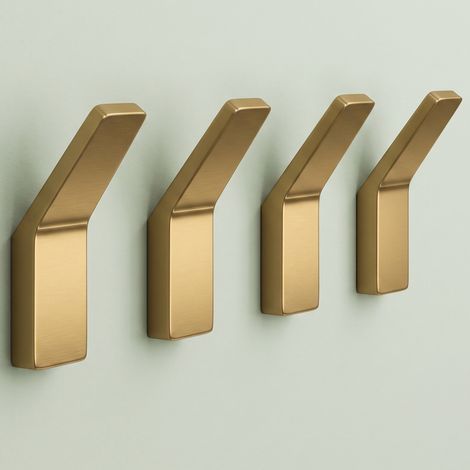 Mai & Mai Kleiderhaken Garderobenhaken 4 Stück in Gebürstet gold, Wandhaken zum Bohren oder Kleben für Schlafzimmer, Badezimmer, Kleiderschrank, Wohnzimmer Stalo-13