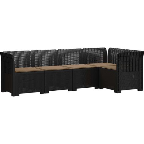 5-Sitzer Gartensofa mit Kissen Rattan-Look PP Anthrazit vidaXL (1/5)
