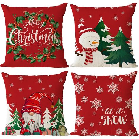 Ensemble de 4 housses de coussin de Noël 18x18, motif sapin enneigé rouge vintage, housses de coussin rouges pour les fêtes de Noël et d'hiver (1/5)