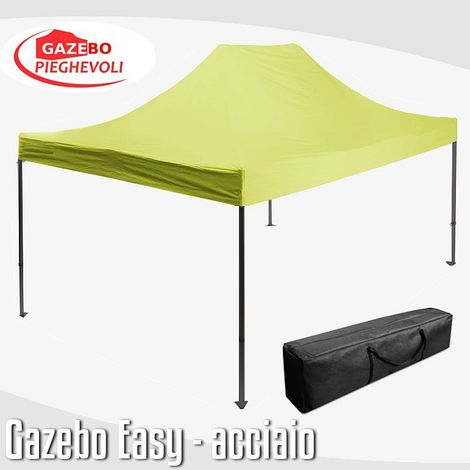 Gazebo 3x4,5 m giallo pieghevole portatile estendibile richiudibile estensibile acciaio SENZA laterali per fiere eventi stand chiosco tenda tendone mercato mercatino (1/5)