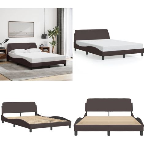 Bettgestell ohne Matratze Dunkelbraun 140x200 cm Stoff - Bettes Gestell - Doppelbett - Holzrahmen - Massivholzbette - Lattenrost - Home & Living (1/5)