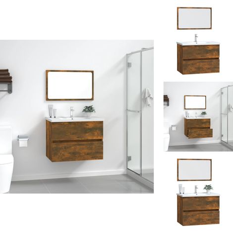 Badezimmermöbel-Sets - Living 2-tlg. Badmöbel-Set Räuchereiche Holzwerkstoff (1/5)