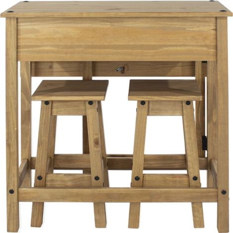 Corona Breakfast Drop Leaf Table and 2 Stools Set - Pine - 80 x 40-72 x 84 cm - Antique Waxed Pine (1/5)